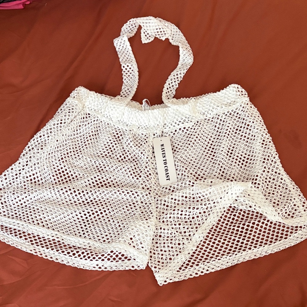 White Mesh Beach Shorts Cover-Up - Picture 1 of 1
